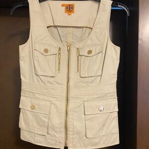 Tory Burch Cream Vest with Gold Accents